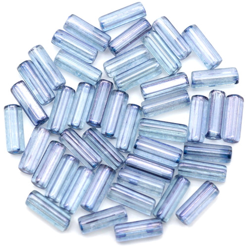 10-Gram Bag (About 25pc) of 10x4mm Vintage Czech Pressed Glass Atlas 5-Point Cylinder Bead, Baby Blue Luster