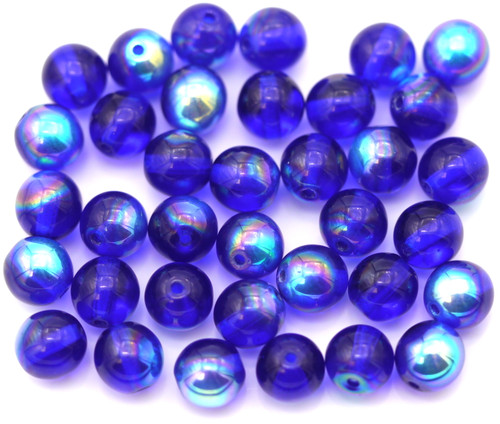 10 Grams (About 35pc) 6mm Czech Druk Round Beads, Dark Sapphire AB