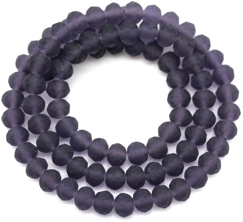 Approx. 16" Strand 6x4mm Crystal Faceted Rondelle Beads, Matte Dark Amethyst