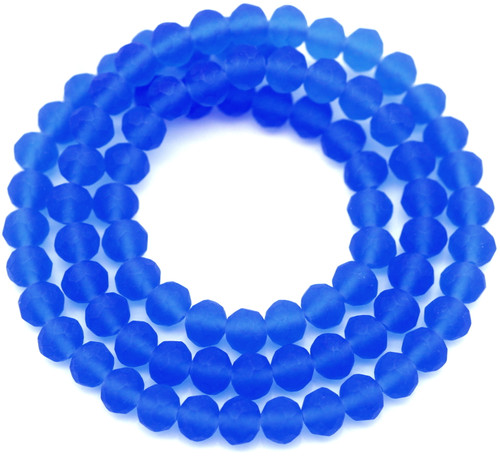 Approx. 16" Strand 6x4mm Crystal Faceted Rondelle Beads, Matte Medium Sapphire