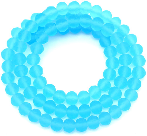 Approx. 16" Strand 6x4mm Crystal Faceted Rondelle Beads, Matte Aqua