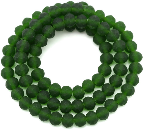 Approx. 16" Strand 6x4mm Crystal Faceted Rondelle Beads, Matte Evergreen