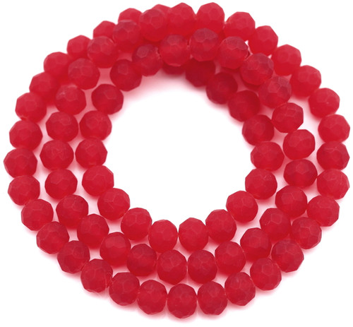 Approx. 16" Strand 6x4mm Crystal Faceted Rondelle Beads, Matte Ruby Red