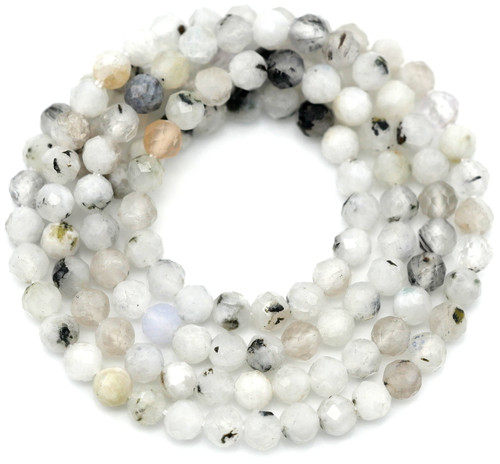 Approx. 15.5" Strand 3mm Rainbow Moonstone Faceted Round Beads

 
