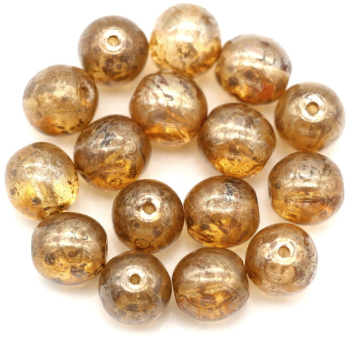 16pc 8mm  Czech Druk Round Beads, Crystal w/Travertine