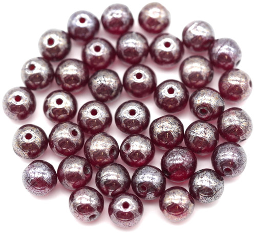 10-Gram Bag (Approx. 30+ Pcs) 6mm Czech Pressed Glass Druk Round Beads, Garnet w/Hematite