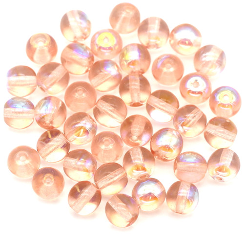 10-Gram Bag (Approx. 30+ Pcs) 6mm Czech Pressed Glass Druk Round Beads, Rosaline w/AB
