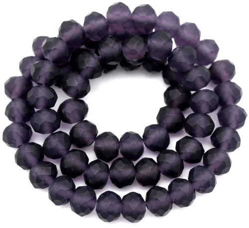 Approx. 15.5" Strand 8x7mm Faceted Rondelle Crystal Beads, Matte Dark Amethyst