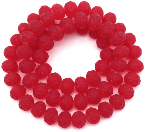 Approx. 15.5" Strand 8x6mm Faceted Rondelle Crystal Beads, Matte Ruby Red