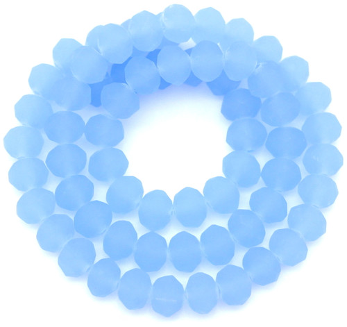 Approx. 16" Strand 8x6mm Crystal Faceted Rondelle Beads, Matte Cornflower Jade Blue