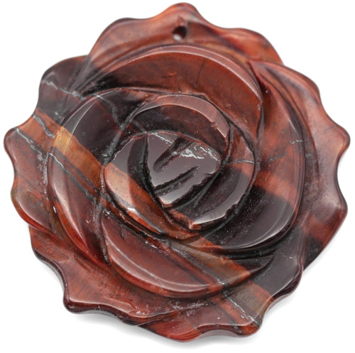 1pc Approx. 34mm Red Tigereye (Heated) Hand-Carved Rose Pendant