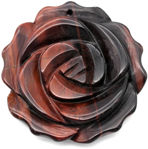 1pc Approx. 34mm Red Tigereye (Heated) Hand-Carved Rose Pendant