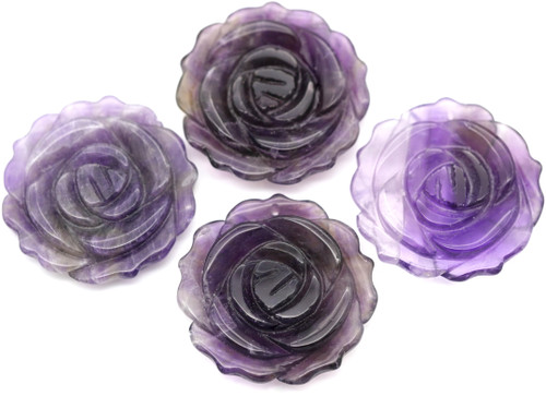 1pc Approx. 34mm Amethyst Hand-Carved Rose Pendant