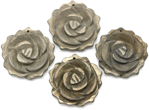 1pc Approx. 34mm Pyrite Hand-Carved Rose Pendant