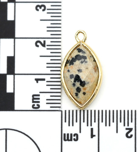 Approx. 22x12mm Dalmatian Jasper & Brass Faceted Marquise Pendant, Gold