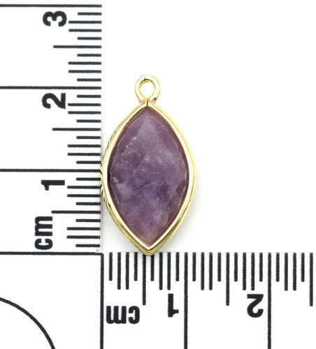 22x12mm Purple Lepidolite & Brass Faceted Marquise Pendant, Gold