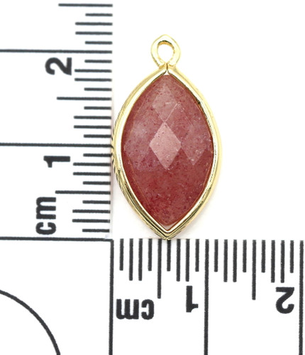 22x12mm Strawberry Quartz & Brass Faceted Marquise Pendant, Gold