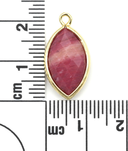 22x12mm Pink Rhodonite Faceted Marquise Pendant, Gold