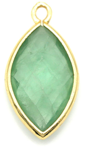 22x12mm Green Fluorite & Brass Faceted Marquise Pendant, Gold