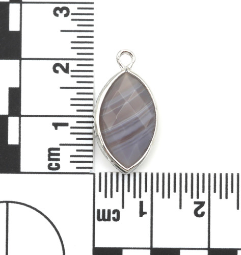 22x12mm Botswana Agate & Brass Faceted Marquise Pendant, Silver