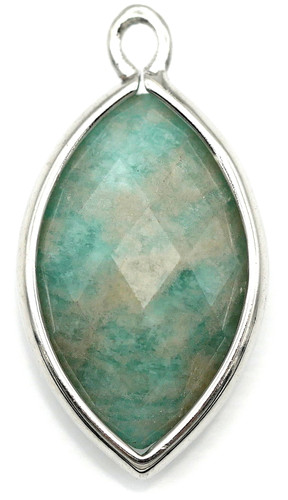22x12mm Amazonite & Brass Faceted Marquise Pendant, Silver
