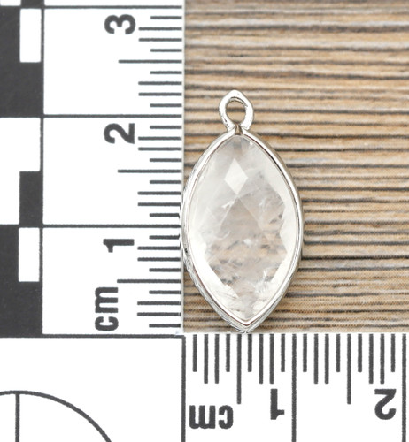 22x12mm Quartz Crystal & Brass Faceted Marquise Pendant, Silver
