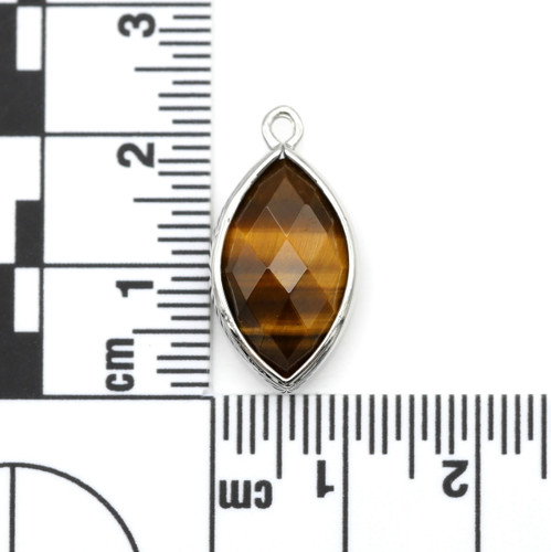 22x12mm Tigereye & Brass Faceted Marquise Pendant, Silver