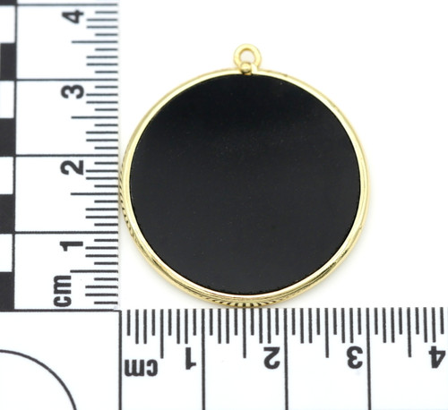 Approx. 33mm Black Agate (Dyed) Gemstone Disc Pendant, Gold
