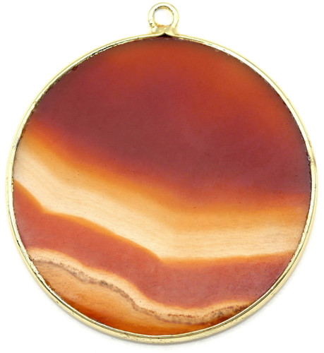 Approx. 33mm Carnelian (Dyed/Heated) & Brass Disc Pendant, Gold