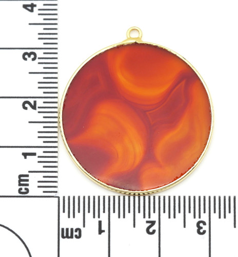 Approx. 33mm Carnelian (Dyed/Heated) & Brass Disc Pendant, Gold