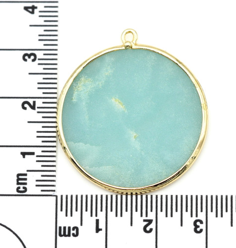 Approx. 33mm Amazonite & Brass Disc Pendant, Gold