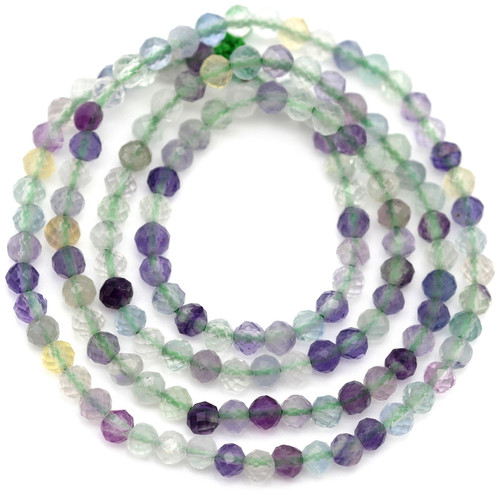15" Strand Approx. 3mm Rainbow Fluorite Micro-Faceted Round Beads