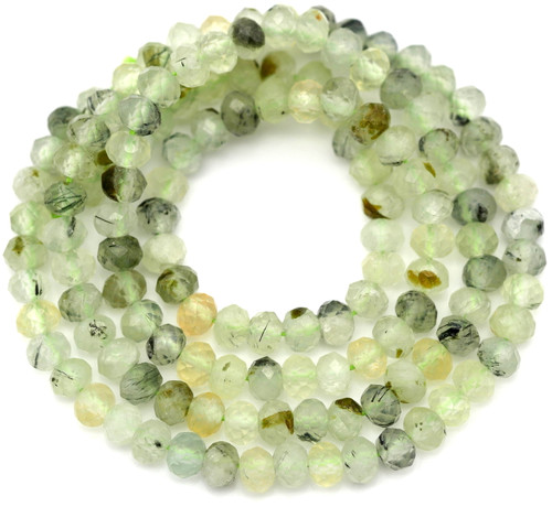 Approx. 15" Strand 4x3mm Prehnite Micro-Faceted Rondelle Gemstone Beads