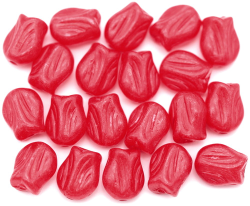 20pc 9x7mm Mini Tulip Beads, Alabaster w/Cherry Red Coat