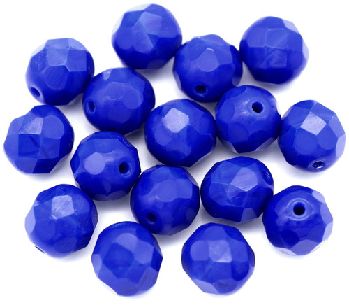 16pc 8mm Czech Fire-Polished Faceted Round Beads, Opaque Indigo