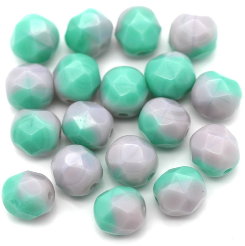 5-Gram Bag (Approx. 18pcs) 6mm Czech Fire-Polished Glass Faceted Round Beads, Opaque Turquoise & Lavender Swirl