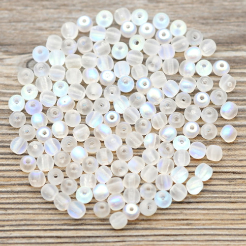 5-Gram Bag (Approx. 125+ Pcs) 3mm Czech Pressed Glass Druk Round Beads, Frosted Crystal AB