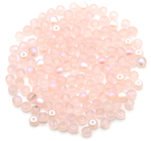 5-Gram Bag (Approx. 125+ Pcs) 3mm Czech Pressed Glass Druk Round Beads, Frosted Rosaline AB