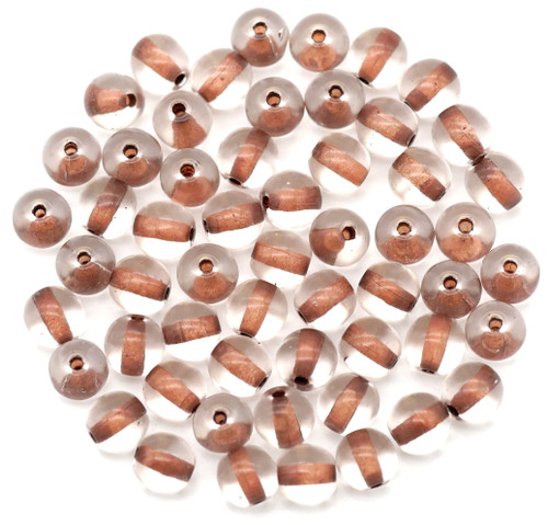 Approx. 10-Gram Bag of 5mm Czech Pressed Glass Druk Round Beads, Crystal w/Desert Sand Lining