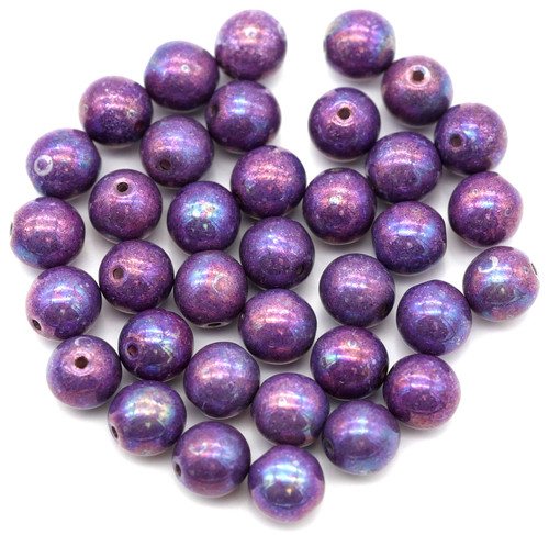 10-Gram Bag (About 35pc) 6mm Czech Druk Round Beads, Alabaster w/Nebula Wash