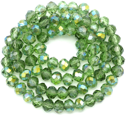 Approx. 16" Strand 6x4mm Crystal Faceted Rondelle Beads, Peridot Green Iris