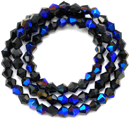 Approx. 13.5" Strand 4mm Crystal Faceted Bicone Beads, Jet Black AB