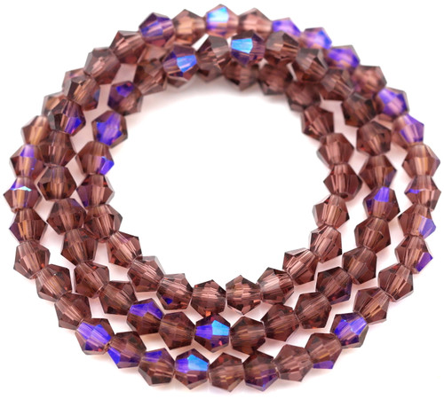 Approx. 13.5" Strand 4mm Crystal Faceted Bicone Beads, Medium Amethyst AB
