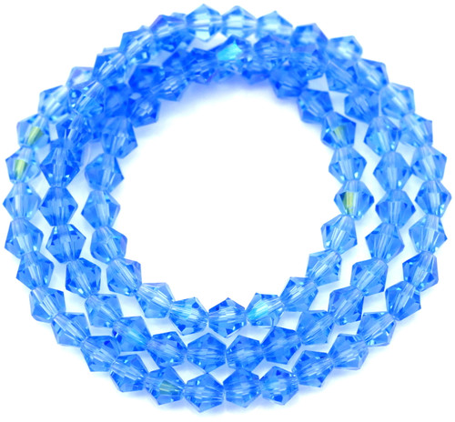 Approx. 13.5" Strand 4mm Crystal Faceted Bicone Beads, Light Sapphire AB