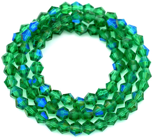 Approx. 13.5" Strand 4mm Crystal Faceted Bicone Beads, Teal Green AB