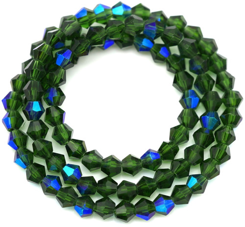 Approx. 13.5" Strand 4mm Crystal Faceted Bicone Beads, Evergreen AB