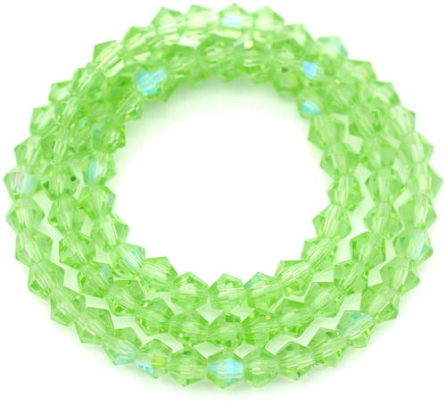 Approx. 13" Strand 4mm Crystal Faceted Bicone Beads, Peridot AB