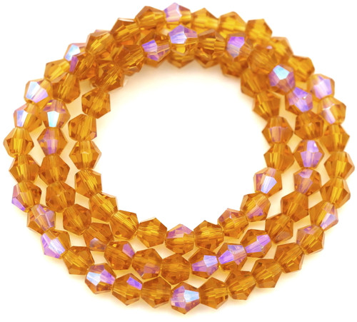 Approx. 13" Strand 4mm Crystal Faceted Bicone Beads, Topaz AB