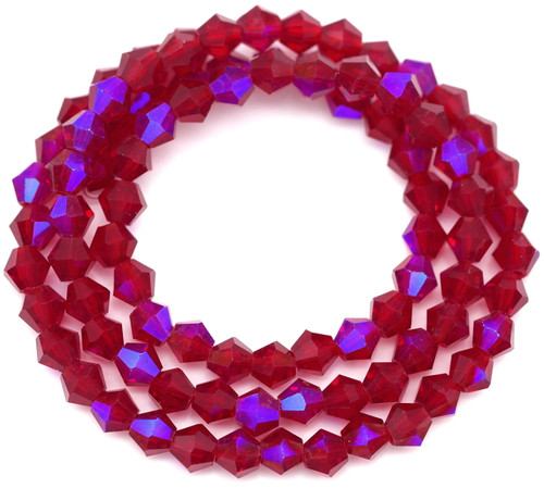 Approx. 13" Strand 4mm Crystal Faceted Bicone Beads, Garnet AB