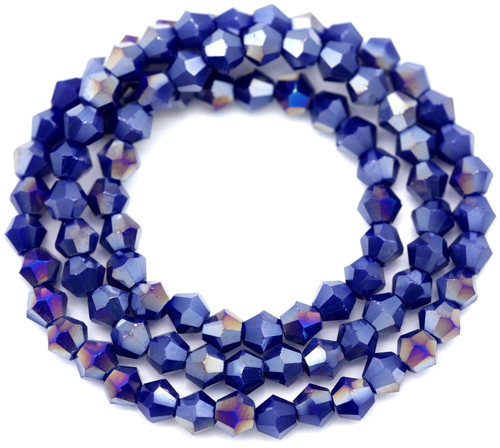 Approx. 13.5" Strand 4mm Crystal Faceted Bicone Beads, Opaque Sapphire AB